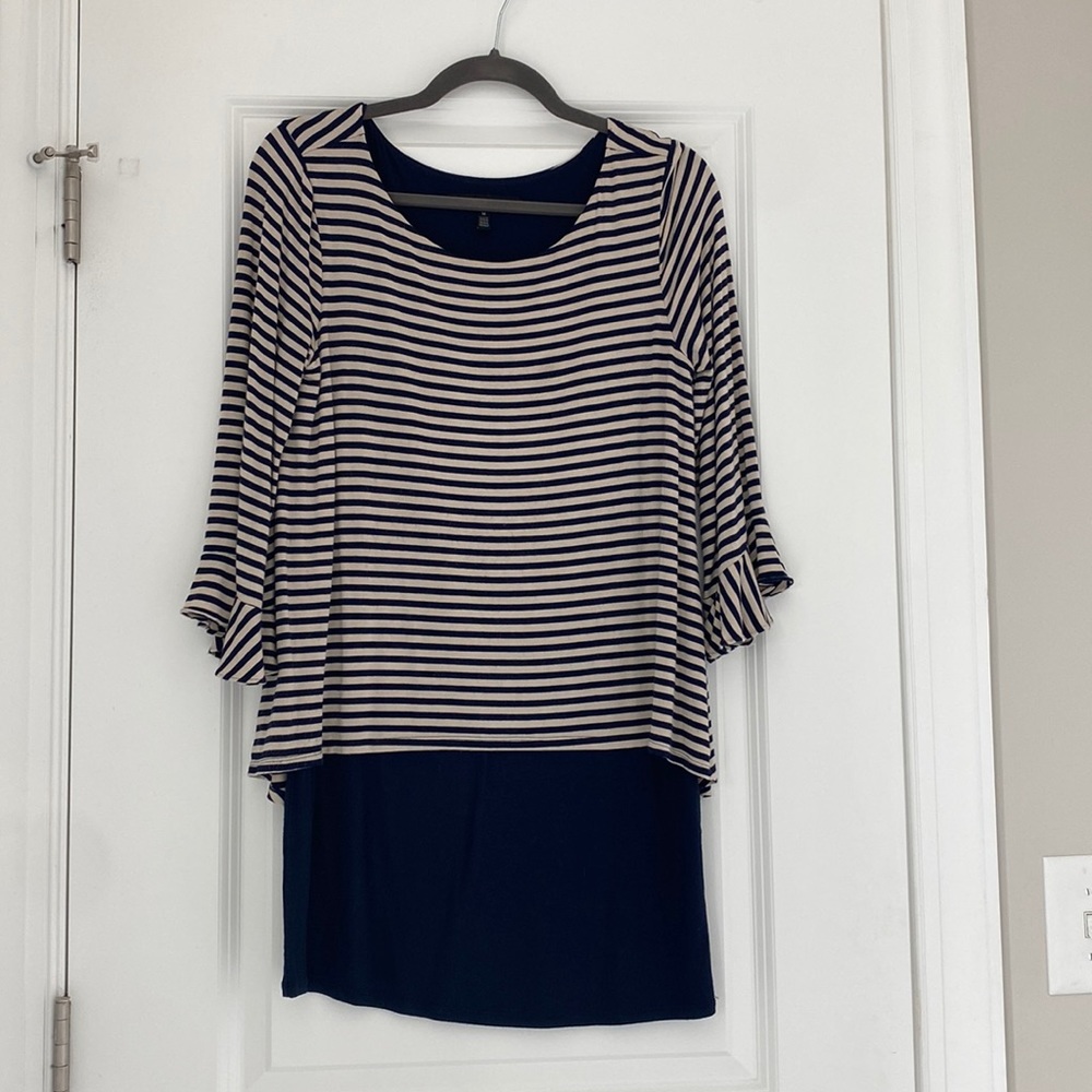 Navy sand cream dress